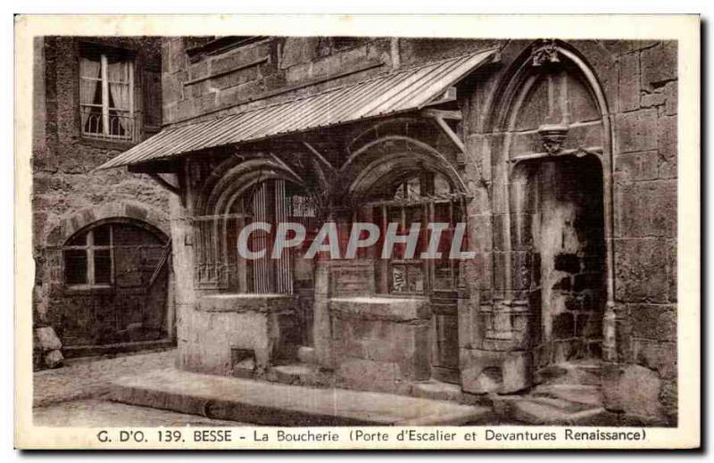 Old Postcard Besse La Boucherie (stairs and door fronts Renaissance)