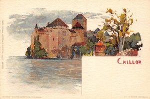 Switzerland Chillon Castle Chromo Litho Art by F Voellmy postcard B905