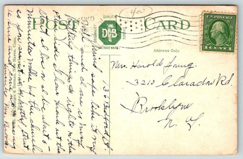 Bedford Park  and Congregational Church  Stamford  Connecticut  Postcard  1915