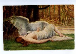 189821 NUDE LEDA sleeping w/ SWAN by THOMAS Vintage color PC