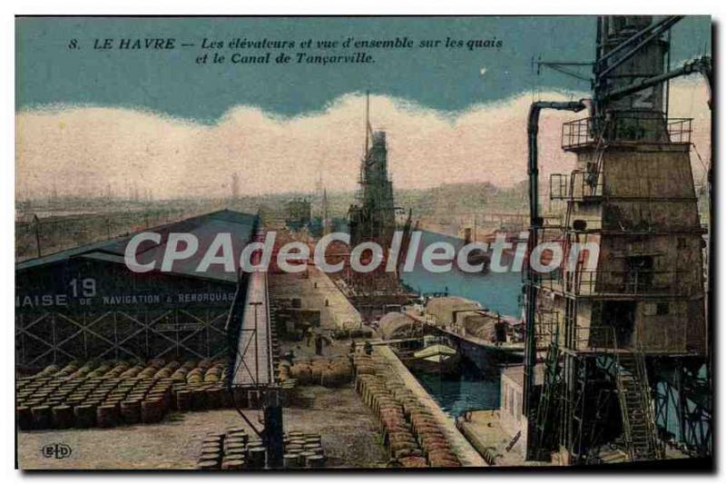 Old Postcard Le Havre The elevaleurs and overview on the docks and canal de t...