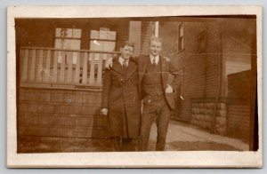 RPPC Handsome Young Men Arm n Arm at Porch Postcard H26