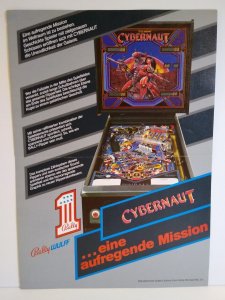 Cybernaut Pinball Flyer 1985 German Edition Rare  Fantasy Artwork 8.25 x 11.5