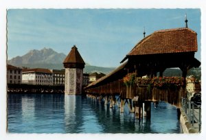 Postcard Luzern Chapel Bridge Water Tower Mt. Pilate Standard View Card