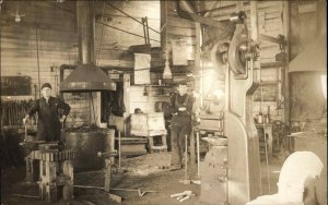 Blacksmith Shop Men w/ Tools Anvil Forge Real Photo Postcard c1910