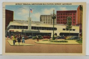 Detroit Michigan Greyhound Bus Station Terminal 1945 Linen Postcard Q12