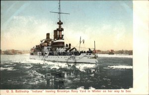 US Navy Battleship Indiana Leaving Brooklyn Navy Yard c1910 Postcard