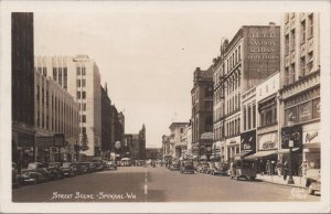 RPPC Postcard Street Scene Spokane WA Washington 1942 Advertising Old Cars