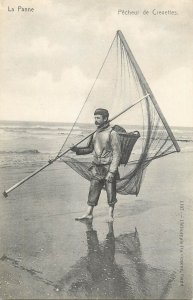 Belgian folk type La Panne shrimp fisherman vintage postcard