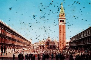 Italy Postcard 1968 / St Marks Square Venice / Pigeons / With Spanish Stamp