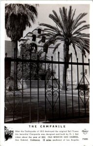 RPPC  SAN GABRIEL, CA   CAMPANILE at the MISSION  c1940s  Frasher  Postcard