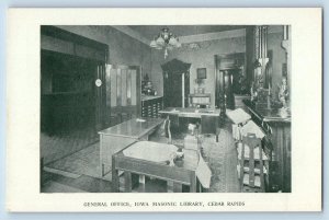 Cedar Rapids Iowa Postcard General Office Iowa Masonic Library Interior c1920's