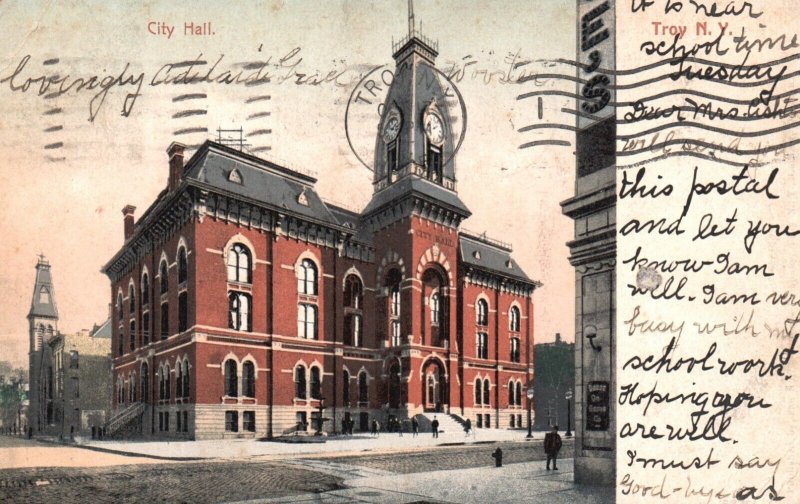 Postcard NY Troy New York City Hall Posted 1905 Undivided Back Vintage