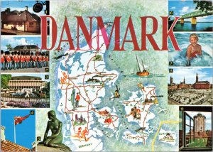 Postcard Map Denmark and pictures