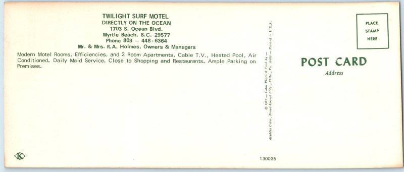 c1970s Myrtle Beach, SC Twilight Surf Motel Interior Swim Oversized Postcard 3S