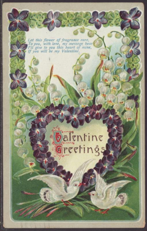 Valentine Greeting,Birds,Flowers Postcard