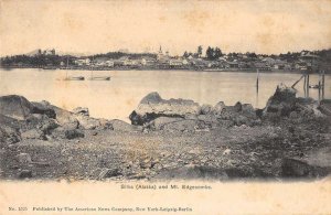 Sitka Alaska scenic view boats on water & Mt. Edgecombe antique pc BB1683