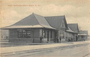 GREAT NORTHERN DEPOT Minot, North Dakota Railroad Station 1909 Vintage Postcard
