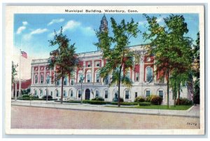 c1940 Municipal Building Exterior Street Waterbury Connecticut Vintage Postcard