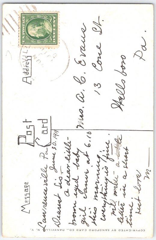 Antique Cherub-Baby Birth Announcement Postcard Dated 1911