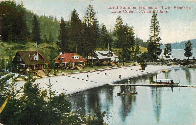 LAKE COEUR D'ALENE, Idaho  ID    Summer Homes  TWIN BEACHES  1912   Postcard