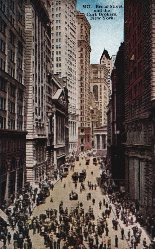 Vintage Postcard Broad Street & Curb Brokers Unique Open-Air Market New York NY
