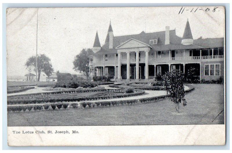 1908 The Lotus Club Exterior Garden Scene St. Joseph Missouri MO Posted Postcard