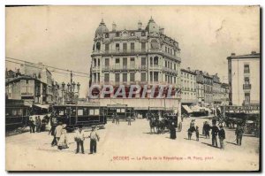Old Postcard Beziers Tramway Place de la Republique