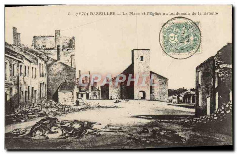 Old Postcard Bazeilles Place and & # 39Eglise after the Battle Army
