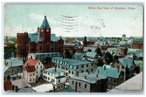 1913 Bird's Eye View Of Brockton Massachusetts MA, Houses Tower Clock Postcard 