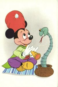 PC DISNEY, MICKEY MOUSE, SNAKE CHARMER, Vintage Postcard (b28625)