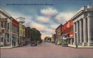 Miles City Montana MT West Main Street Scene Linen Vintage Postcard