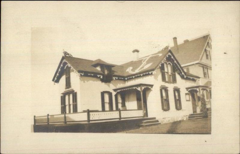 Home w/ Anchor on Roof - Brockton MA Cancel 1910 Real Photo Postcard