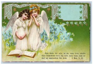 Christmas Postcard Angels Cherubs Religious Flowers c1905 Posted Antique