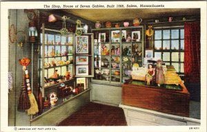 Salem MA-Massachusetts, The Shop, 1668 House Of Seven Gables, Linen Postcard 