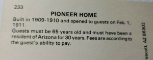 Vintage Postcard Pioneer Home 1985 senior home Arizona