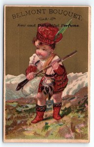 c1880 YOUNG SCOTTISH HUNTER BELMONT BOUQUET PERFUME VICTORIAN TRADE CARD Z1385