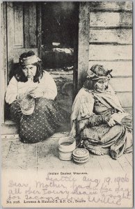 1906 Postcard Indian Basket Weavers INdigenous PNW WA Black and White H82