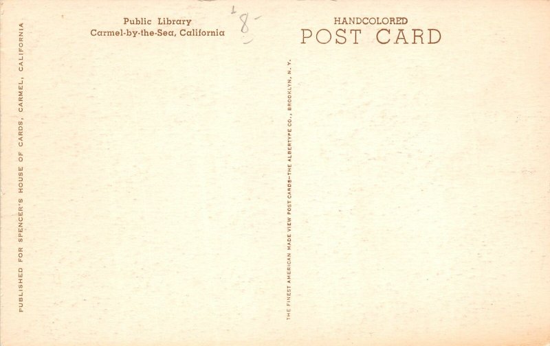 H28/ Carmel-By-The-Sea California Postcard c1910 Public Library Building