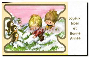 Old Postcard Merry Christmas and Happy New Year Children
