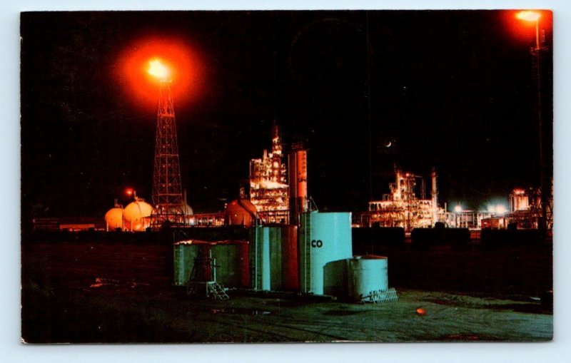 CASPER, WY Wyoming ~ AMERICAN OIL REFINERY at Night 1970 Postcard