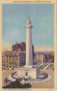 Washington Monument And Lafayette Statue Mount Vernon Place Baltimore Marylan...