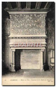 Old Postcard Amboise City Hall Fireplace in the Council Chamber