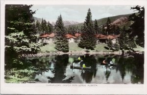 Bungalows Jasper Park Lodge Jasper Alberta AB Alta Canoes 1953 RPPC Postcard H45