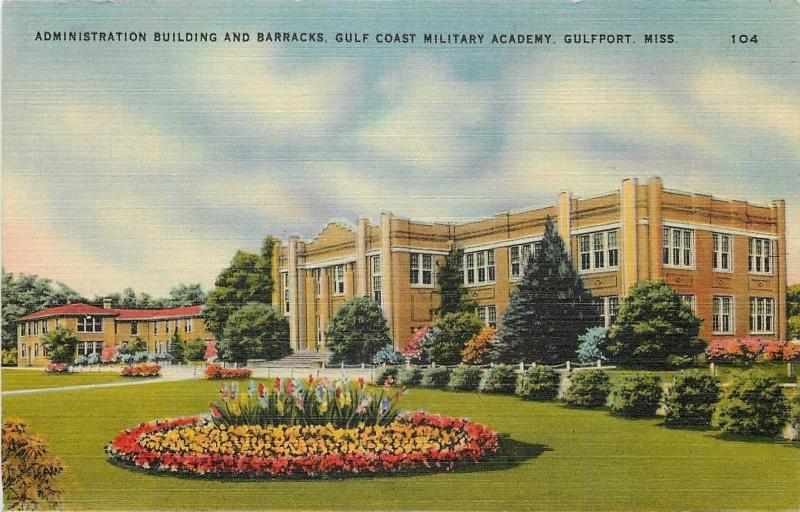 Gulfport MSAdmin Bldg & BarracksGulf Coast Military Mexico1943 Linen PC