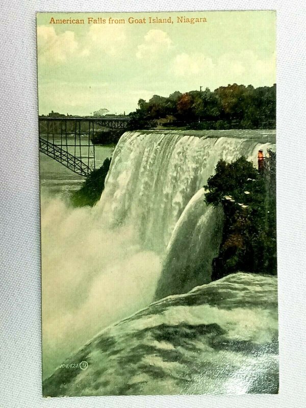 American Falls from Goat Island Niagara NY New York Vintage Postcard c1910