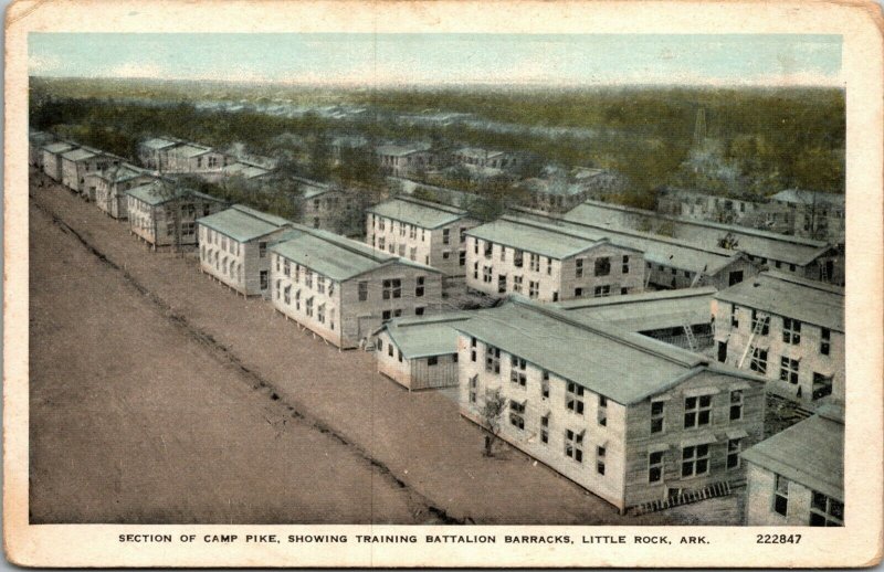 Camp Pike Little Rock Arkansas WWII base barracks~postcard MILITARY