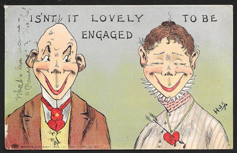 Comic Isnt It Lovely To Be Engaged Man & Lady Used c1907