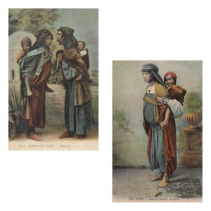 Indigenous beduin ethnic mothers type carrying children unit of 2 old postcards