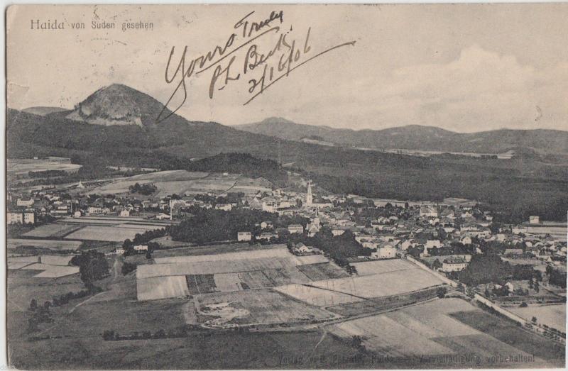 1906 HAIDA von suden Gesehen AUSTRIA Postcard Birdview Buildings Fields